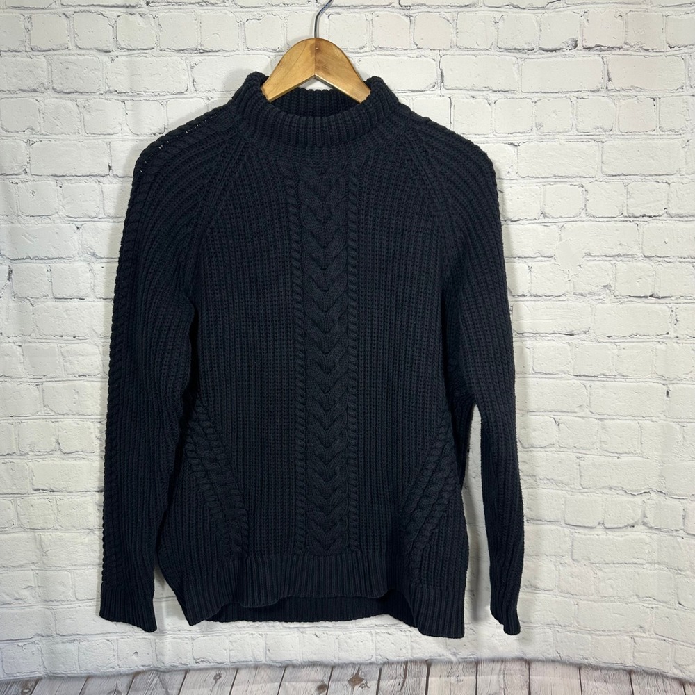 Lululemon Black Cable Knit Mock Neck Sweater Cotton Blend Size 8 Raglan‎ Sleeve